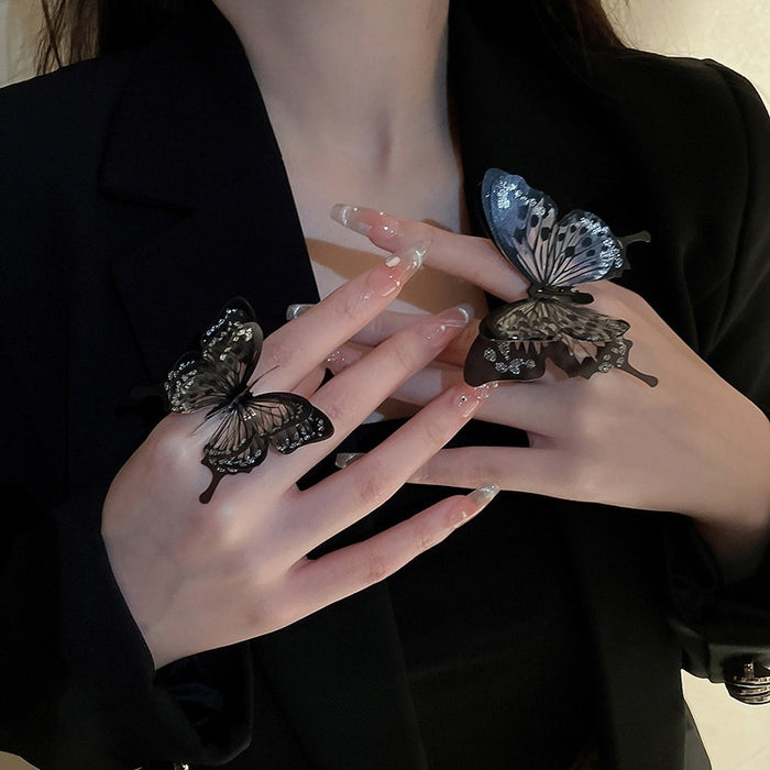 Acrylic Multi Layer Butterfly Open Ring Sweet Cool Style Statement Index Finger Jewelry