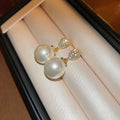 Gold Plated Copper Oval Pearl Zircon Stud Earrings With Silver Posts Minimalist Geometric Style view 4