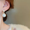Gold Plated Copper Oval Pearl Zircon Stud Earrings With Silver Posts Minimalist Geometric Style view 3