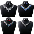 Luxury Vintage Waterdrop Rhinestone Crystal Bridal Statement Necklace Set With Pearl Stud Earrings view 1