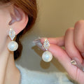 Copper Geometric Pearl Zircon Stud Earrings Minimalist Fashion Silver Needle Jewelry view 2