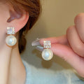 Copper Geometric Pearl Zircon Stud Earrings Minimalist Fashion Silver Needle Jewelry view 4