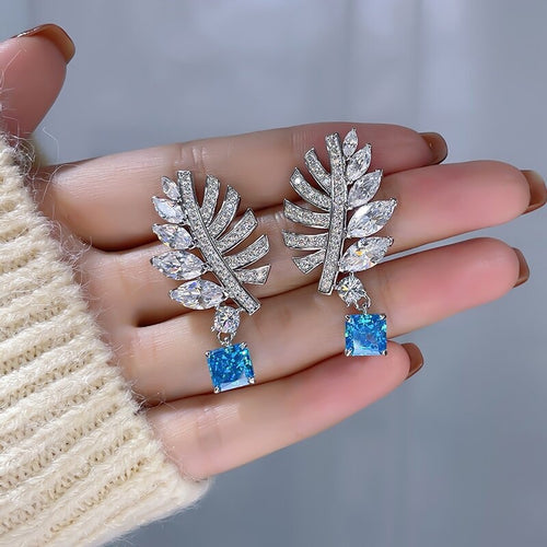 Elegant Feather Fairy Earrings Sparkling Marquise Zircon Leaf Geometric Fashion Stud Earrings