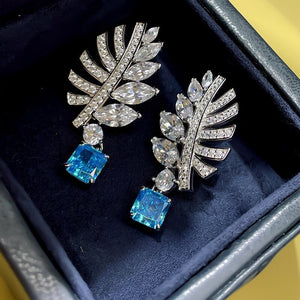 Elegant Feather Fairy Earrings Sparkling Marquise Zircon Leaf Geometric Fashion Stud Earrings