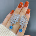 Elegant Feather Fairy Earrings Sparkling Marquise Zircon Leaf Geometric Fashion Stud Earrings view 3