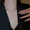 Light Luxury Alloy Teardrop V Shape Rhinestone Stud Earrings And Necklace Jewelry Set view 4