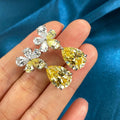 Light Luxury Vintage Floral Stud Earrings For Women, Teardrop Two Tone Pendant Ear Jewelry view 4