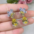 Light Luxury Vintage Floral Stud Earrings For Women, Teardrop Two Tone Pendant Ear Jewelry view 3