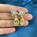 Light Luxury Vintage Floral Stud Earrings For Women, Teardrop Two Tone Pendant Ear Jewelry view 2