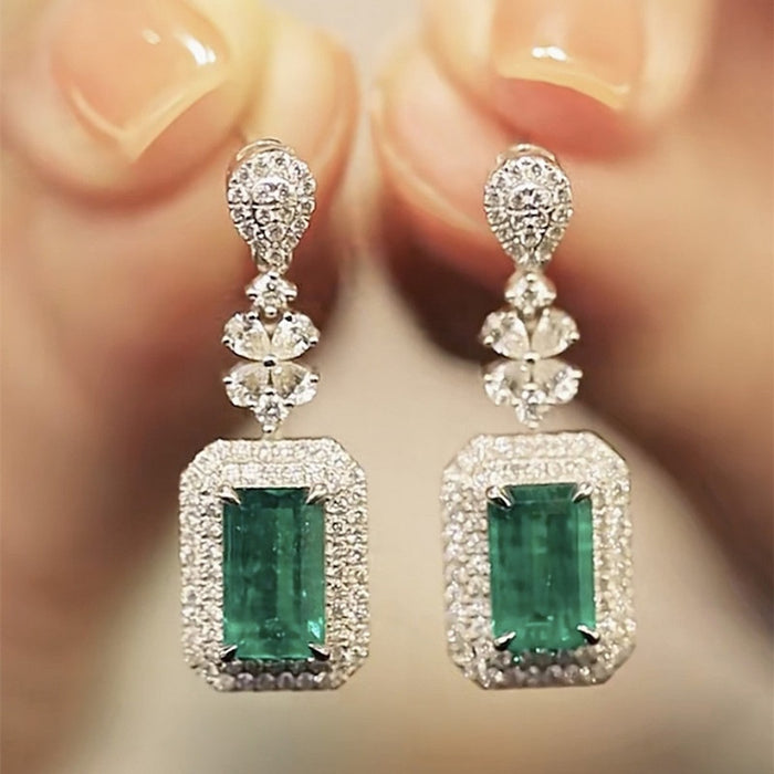 European Square Light Luxury Sparkling Zircon Earrings Elegant Evening Jewelry