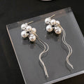Elegant French Pearl Cluster Long Tassel Drop With Silver Alloy Chain Fringe Women's Earrings view 3