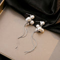 Elegant French Pearl Cluster Long Tassel Drop With Silver Alloy Chain Fringe Women's Earrings view 4