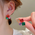 Korean Style Alloy Geometric Round Square Stud Earrings For Women Minimalist Trendy Ear Jewelry view 4