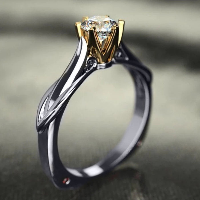 Classic Two Tone Square Six Prong Ring With Eight Hearts Arrows Starburst Stone For Wedding Engagement