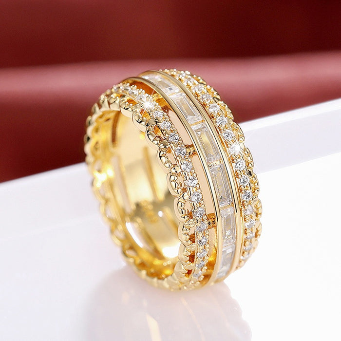 Fashion Micro Pave Zircon Statement Ring For Women, Luxurious Floral Cocktail Finger Jewelry