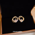 Gold Plated Zircon Hollow Circle Hoop Earrings With Silver Posts In Light Luxury Style view 4