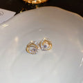 Gold Plated Zircon Hollow Circle Hoop Earrings With Silver Posts In Light Luxury Style view 2