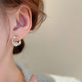 Gold Plated Zircon Hollow Circle Hoop Earrings With Silver Posts In Light Luxury Style view 3