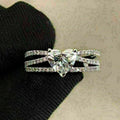 Fashion Sparkling Four Prong Heart Line Womens Ring Style Trendy Finger Jewelry view 3