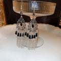 Ethnic Vintage Teardrop Artificial Crystal Tassel Chain Drop Earrings For Women view 2