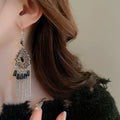 Ethnic Vintage Teardrop Artificial Crystal Tassel Chain Drop Earrings For Women view 3