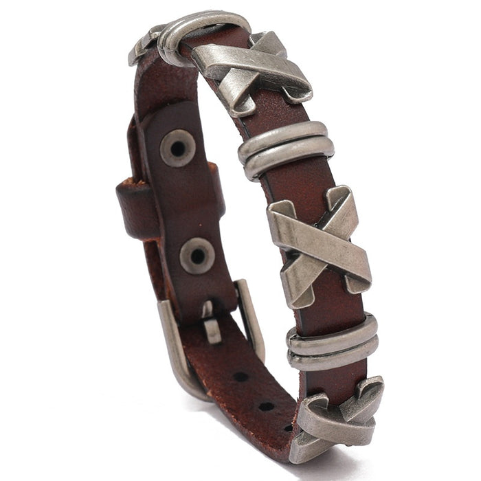 Hot Selling New European American Fashion Simple Punk Cowhide Bracelet Trendy Rock Leather Bangle