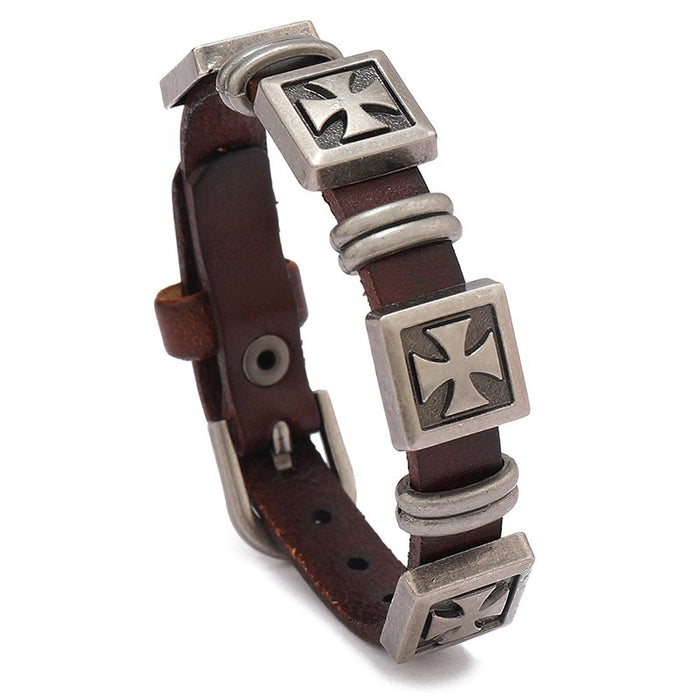 Vintage Cross Leather Bracelet, Punk Style Couple Bangle Wristband For Men And Women