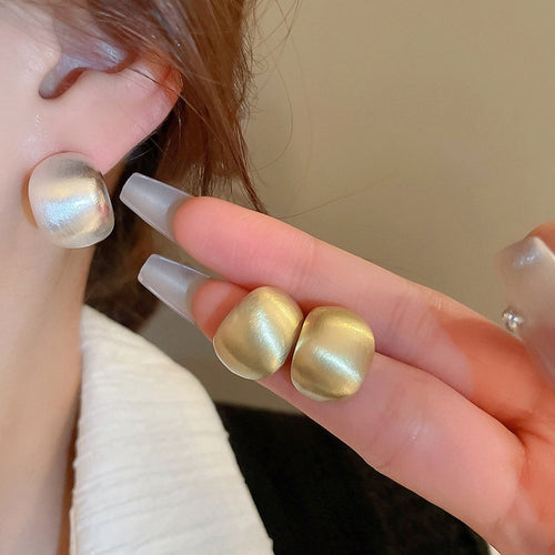 Brushed Metal C Shape Stud Earrings With Silver Posts, Minimalist European Style Women's Ear Jewelry
