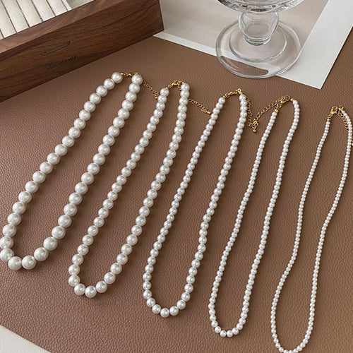 Korean Style Pearl Geometric Alloy Necklace, French Vintage Elegant Clavicle Jewelry