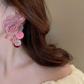 Korean Style Mesh Pearl Resin Flower Drop Earrings Sweet Daily Fashion Floral Ear Jewelry view 3