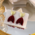 Elegant French Red Velvet Tulip Petal Heart Shape Alloy Stud Drop Earrings For Women Light Luxury Earrings view 1