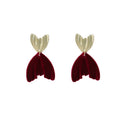 Elegant French Red Velvet Tulip Petal Heart Shape Alloy Stud Drop Earrings For Women Light Luxury Earrings view 5