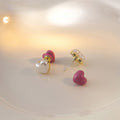 Elegant Double Sided Enamel Heart Studs With Pearl Heart Charm Sweet Contrast Alloy Women Earrings view 4