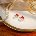 Elegant Double Sided Enamel Heart Studs With Pearl Heart Charm Sweet Contrast Alloy Women Earrings view 2
