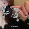 Zircon Hollow Bow Teardrop Necklace And Stud Earrings Jewelry Set For Women view 3