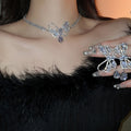 Zircon Hollow Bow Teardrop Necklace And Stud Earrings Jewelry Set For Women view 1