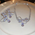 Zircon Hollow Bow Teardrop Necklace And Stud Earrings Jewelry Set For Women view 4