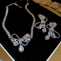 Zircon Hollow Bow Teardrop Necklace And Stud Earrings Jewelry Set For Women view 2