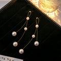 Elegant Long Tassel Faux Pearl Drop Earrings With Gold Silver Wire Minimalist Fashion Women Earrings view 3
