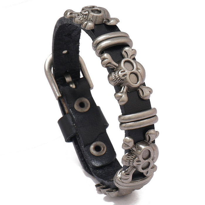 Halloween Skull Head Adjustable Cowhide Leather Bracelet Vintage Punk Bangle Accessories