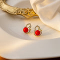 Elegant Vintage Red Gourd Bowknot Rhinestone Inlaid Gold Alloy Silver Needle Stud Earrings view 3