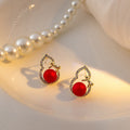 Elegant Vintage Red Gourd Bowknot Rhinestone Inlaid Gold Alloy Silver Needle Stud Earrings view 4