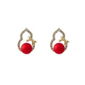 Elegant Vintage Red Gourd Bowknot Rhinestone Inlaid Gold Alloy Silver Needle Stud Earrings view 5