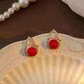 Elegant Vintage Red Gourd Bowknot Rhinestone Inlaid Gold Alloy Silver Needle Stud Earrings view 1