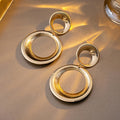 Vintage Luxury Textured Gold Alloy Striped Large Small Double Circle Hoop Statement Drop Earrings view 2