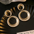 Vintage Luxury Textured Gold Alloy Striped Large Small Double Circle Hoop Statement Drop Earrings view 1