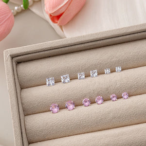Elegant Minimalist Square And Round Super Sparkle Zircon Studs For Women, Dainty Sweet Design Earrings