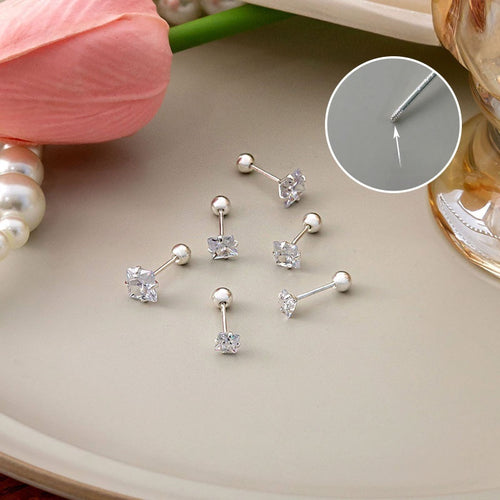 Elegant Minimalist Square And Round Super Sparkle Zircon Studs For Women, Dainty Sweet Design Earrings