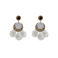 Vintage French Shell Drop Alloy Filigree Round Acrylic Pearl Black Rhinestone Luxury Dangle Earrings view 5