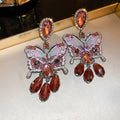 Faux Crystal Butterfly Tassel Drop Earrings, Statement Korean Vintage Light Luxury Ear Jewelry view 4